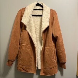 Cozy Pink Salmon Open Front Jacket with Cream Lining